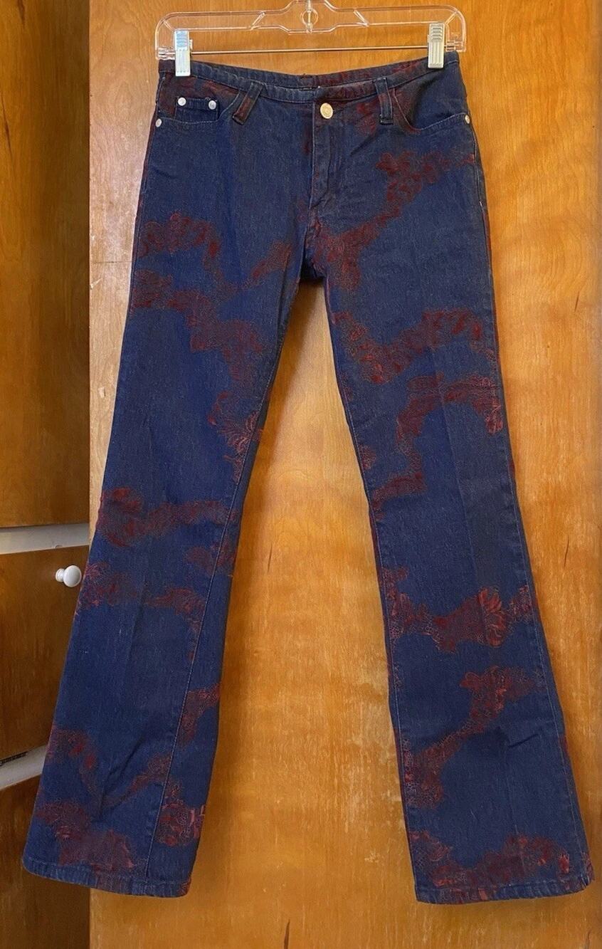 Vintage Y2K Low Rise Flocked Jeans Lace Asian Bootcut Juniors Size 3 XS